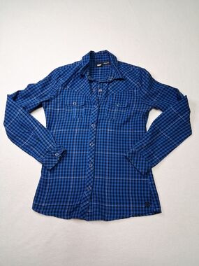 DC Women's Blue Plaid Long Sleeve Button-Up Top